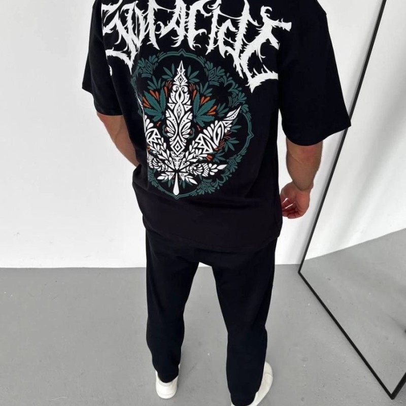 Erkek Baskılı T-Shirt Kısa Kol Bisiklet Yaka Regular Fit Rahat Kalıp Günlük Tişört - Siyah