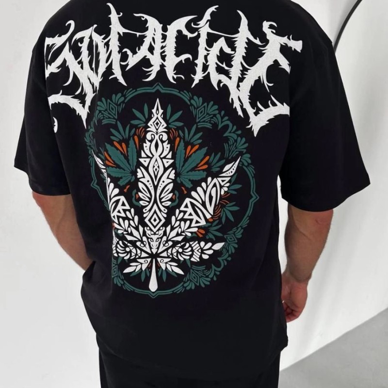 Erkek Baskılı T-Shirt Kısa Kol Bisiklet Yaka Regular Fit Rahat Kalıp Günlük Tişört - Siyah