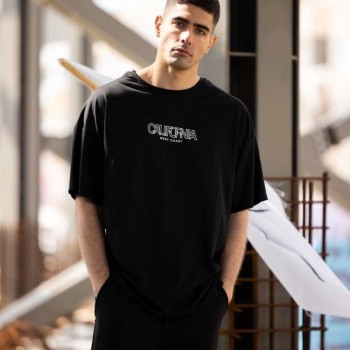 Erkek Baskılı T-Shirt Kısa Kol Bisiklet Yaka Regular Fit Rahat Kalıp Günlük Tişört - Siyah