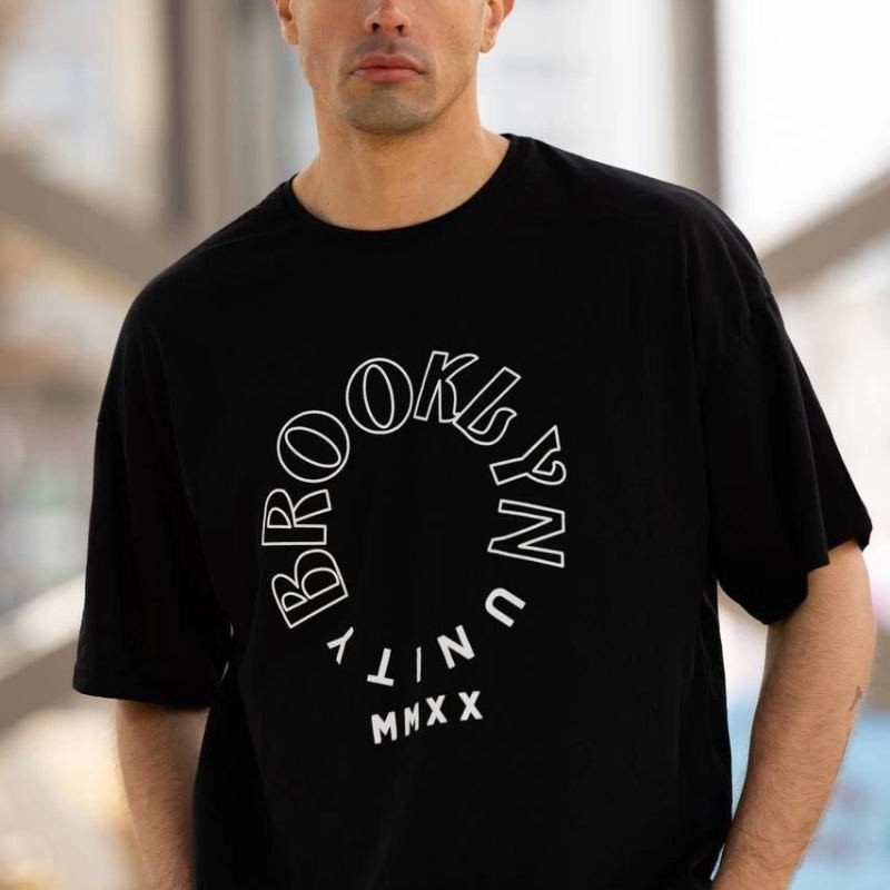 Erkek Baskılı T-Shirt Kısa Kol Bisiklet Yaka Regular Fit Rahat Kalıp Günlük Tişört - Siyah