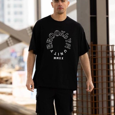 Erkek Baskılı T-Shirt Kısa Kol Bisiklet Yaka Regular Fit Rahat Kalıp Günlük Tişört - Siyah