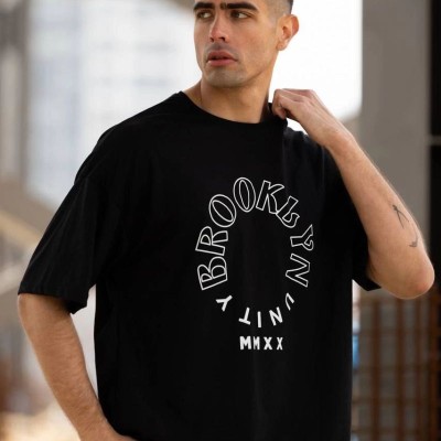 Erkek Baskılı T-Shirt Kısa Kol Bisiklet Yaka Regular Fit Rahat Kalıp Günlük Tişört - Siyah