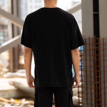Erkek Baskılı T-Shirt Kısa Kol Bisiklet Yaka Regular Fit Rahat Kalıp Günlük Tişört - Siyah