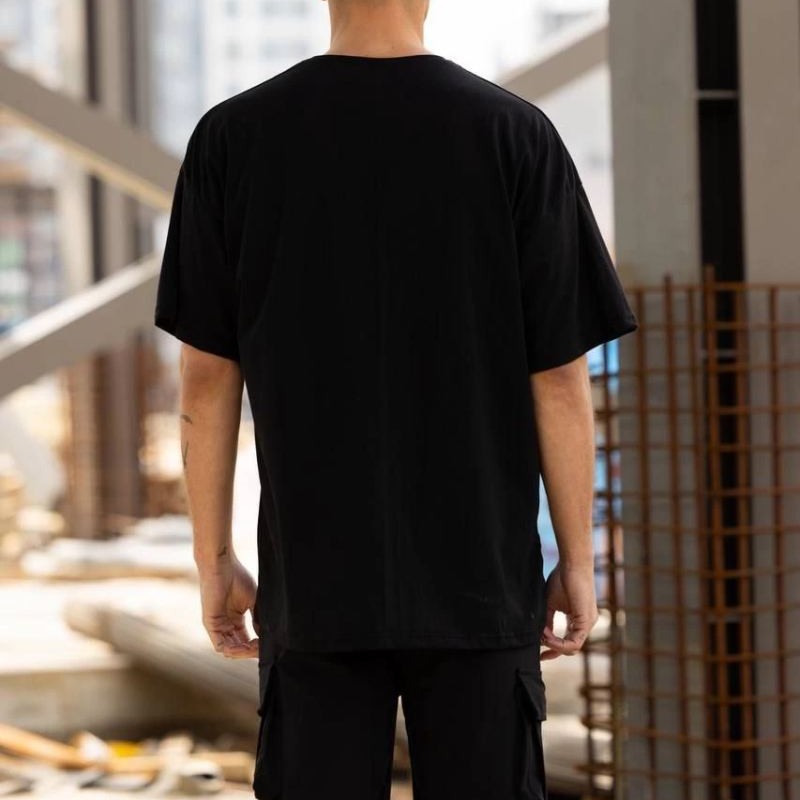 Erkek Baskılı T-Shirt Kısa Kol Bisiklet Yaka Regular Fit Rahat Kalıp Günlük Tişört - Siyah