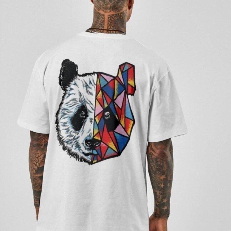 Erkek Baskılı T-Shirt Kısa Kol Bisiklet Yaka Regular Fit Rahat Kalıp Tişört -  Beyaz