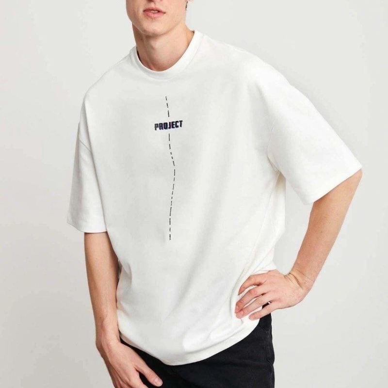 Erkek Baskılı T-Shirt Kısa Kol Bisiklet Yaka Regular Fit Rahat Kalıp Tişört - Beyaz