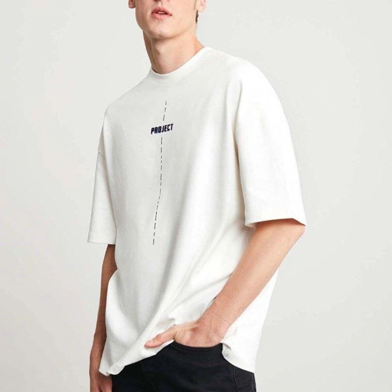 Erkek Baskılı T-Shirt Kısa Kol Bisiklet Yaka Regular Fit Rahat Kalıp Tişört - Beyaz