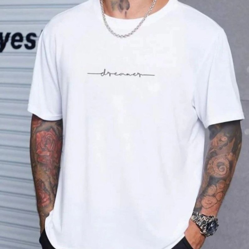 Erkek Baskılı T-Shirt Kısa Kol Bisiklet Yaka Regular Fit Rahat Kalıp Tişört - Beyaz