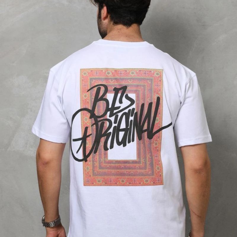 Erkek Baskılı T-Shirt Kısa Kol Bisiklet Yaka Regular Fit Rahat Kalıp Tişört -  Beyaz