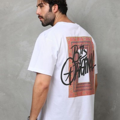 Erkek Baskılı T-Shirt Kısa Kol Bisiklet Yaka Regular Fit Rahat Kalıp Tişört -  Beyaz
