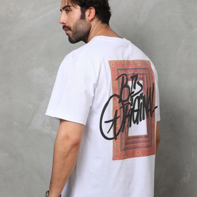 Erkek Baskılı T-Shirt Kısa Kol Bisiklet Yaka Regular Fit Rahat Kalıp Tişört -  Beyaz
