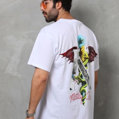 Erkek Baskılı T-Shirt Kısa Kol Bisiklet Yaka Regular Fit Rahat Kalıp Tişört -  Beyaz