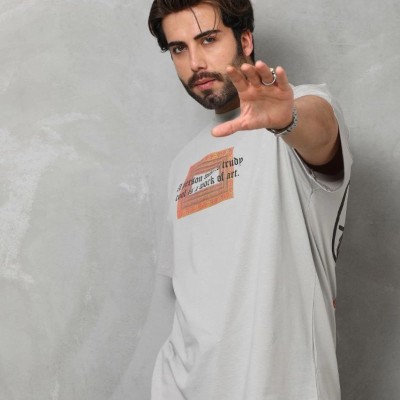 Erkek Baskılı T-Shirt Kısa Kol Bisiklet Yaka Regular Fit Rahat Kalıp Tişört -  Gri