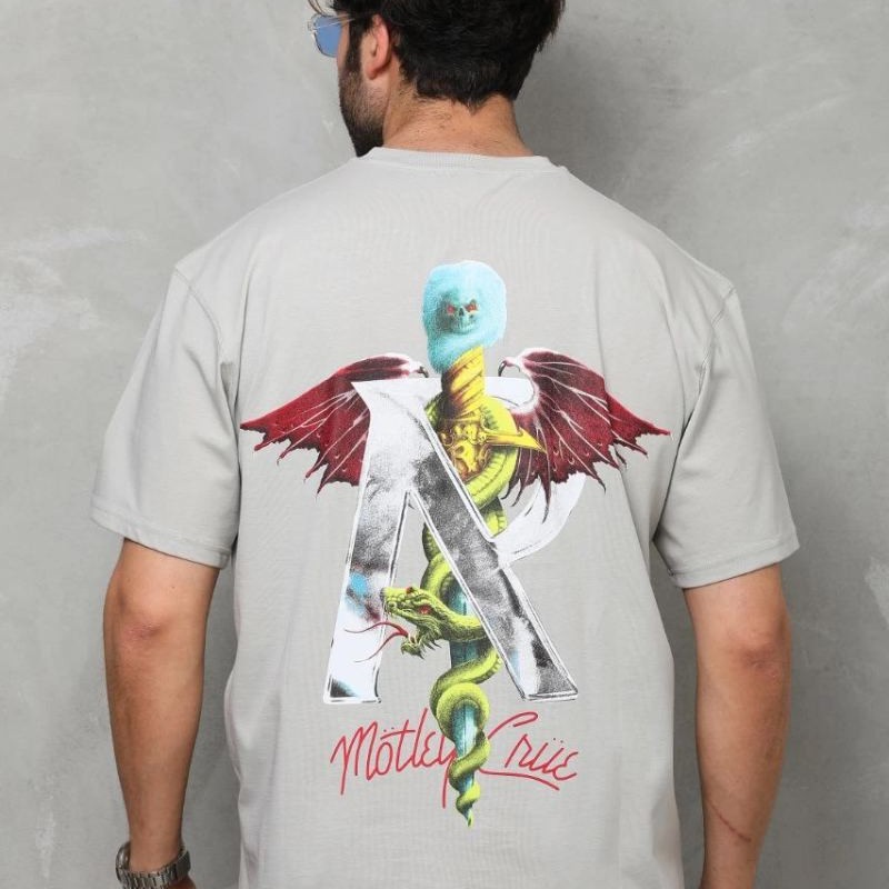 Erkek Baskılı T-Shirt Kısa Kol Bisiklet Yaka Regular Fit Rahat Kalıp Tişört -  Gri