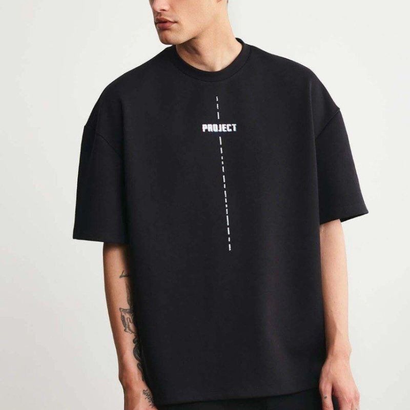 Erkek Baskılı T-Shirt Kısa Kol Bisiklet Yaka Regular Fit Rahat Kalıp Tişört - Siyah
