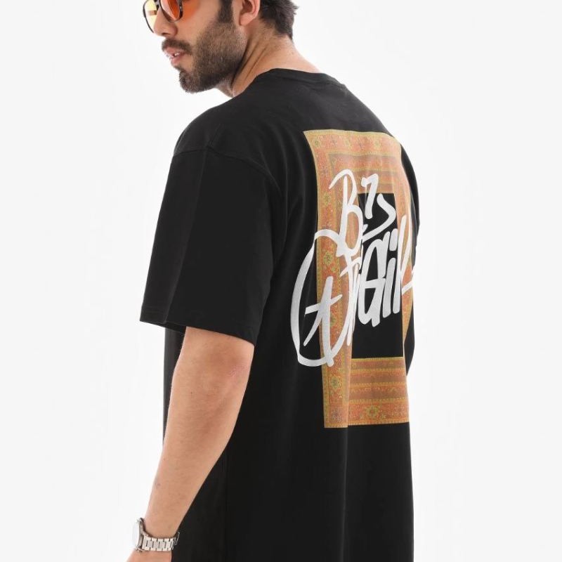 Erkek Baskılı T-Shirt Kısa Kol Bisiklet Yaka Regular Fit Rahat Kalıp Tişört -  Siyah