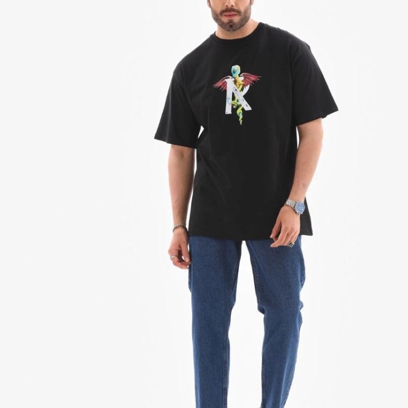 Erkek Baskılı T-Shirt Kısa Kol Bisiklet Yaka Regular Fit Rahat Kalıp Tişört -  Siyah