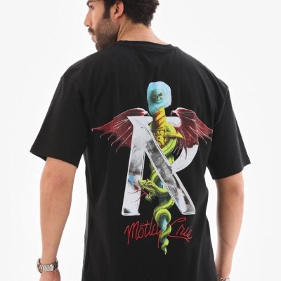 Erkek Baskılı T-Shirt Kısa Kol Bisiklet Yaka Regular Fit Rahat Kalıp Tişört -  Siyah