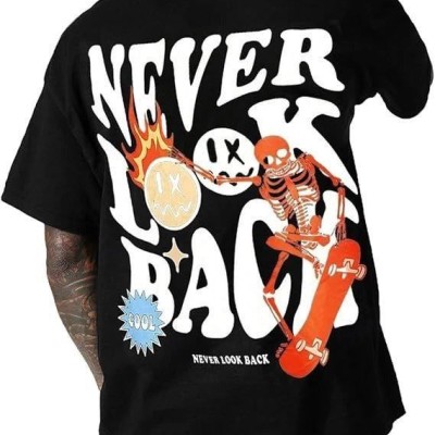 Erkek Baskılı T-Shirt Kısa Kol Bisiklet Yaka Regular Fit Rahat Kalıp Tişört - Siyah