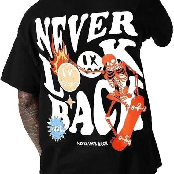 Erkek Baskılı T-Shirt Kısa Kol Bisiklet Yaka Regular Fit Rahat Kalıp Tişört - Siyah