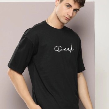Erkek Baskılı T-Shirt Kısa Kol Bisiklet Yaka Regular Fit Rahat Kalıp Tişört - Siyah