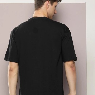 Erkek Baskılı T-Shirt Kısa Kol Bisiklet Yaka Regular Fit Rahat Kalıp Tişört - Siyah