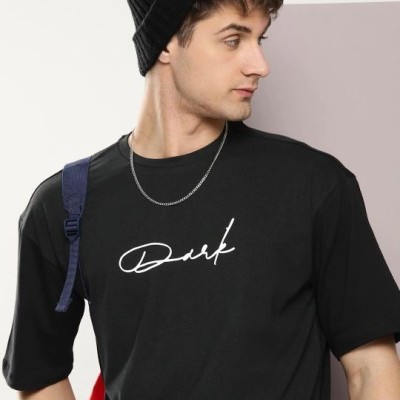 Erkek Baskılı T-Shirt Kısa Kol Bisiklet Yaka Regular Fit Rahat Kalıp Tişört - Siyah