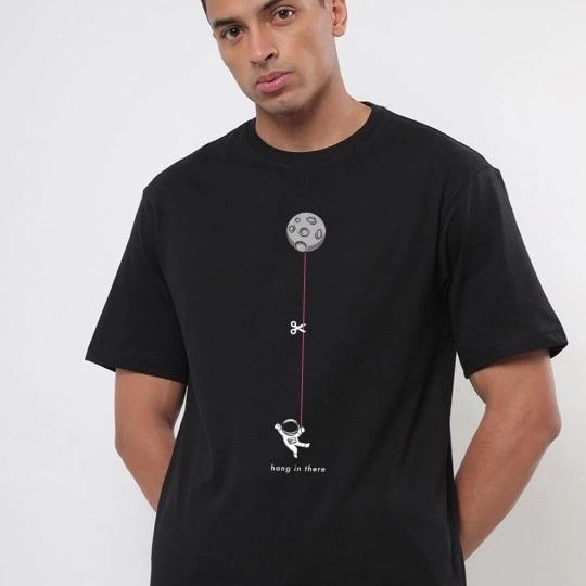 Erkek Baskılı T-Shirt Kısa Kol Bisiklet Yaka Regular Fit Rahat Kalıp Tişört - Siyah
