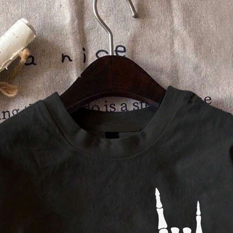Erkek Baskılı T-Shirt Kısa Kol Bisiklet Yaka Regular Fit Rahat Kalıp Tişört - Siyah