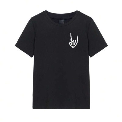 Erkek Baskılı T-Shirt Kısa Kol Bisiklet Yaka Regular Fit Rahat Kalıp Tişört - Siyah