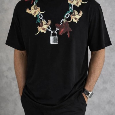 Erkek Baskılı T-Shirt Kısa Kol Bisiklet Yaka Regular Fit Rahat Tişört - Siyah
