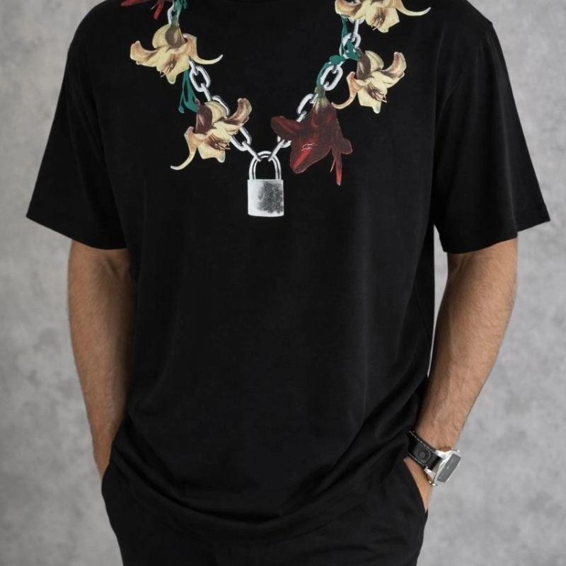 Erkek Baskılı T-Shirt Kısa Kol Bisiklet Yaka Regular Fit Rahat Tişört - Siyah