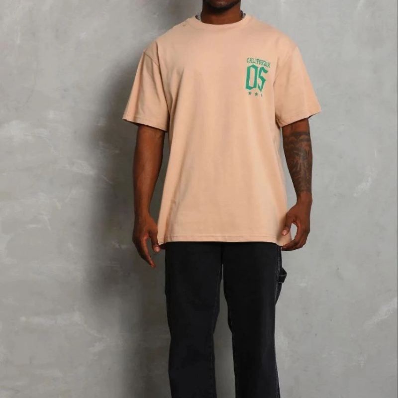 Erkek Baskılı T-Shirt Kısa Kol Bisiklet Yaka Regular Fit Tişört - Bej