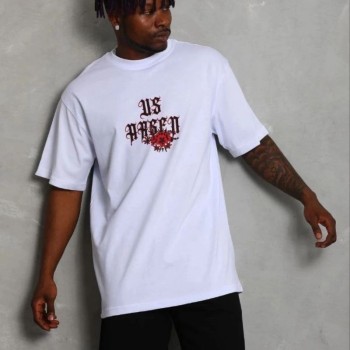 Erkek Baskılı T-Shirt Kısa Kol Bisiklet Yaka Regular Fit Tişört - Beyaz