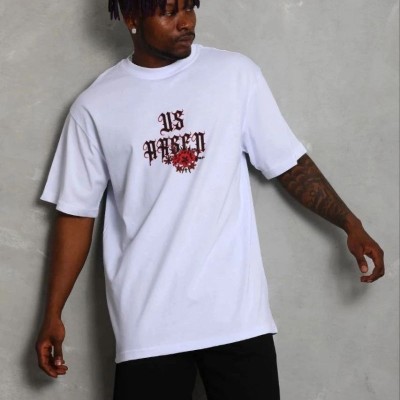 Erkek Baskılı T-Shirt Kısa Kol Bisiklet Yaka Regular Fit Tişört - Beyaz