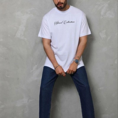 Erkek Baskılı T-Shirt Kısa Kol Bisiklet Yaka Regular Fit Tişört - Beyaz