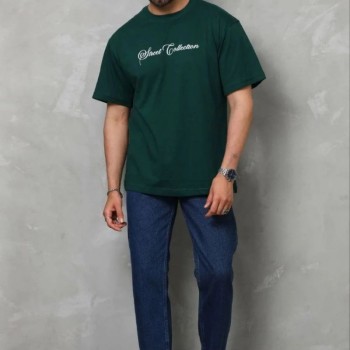 Erkek Baskılı T-Shirt Kısa Kol Bisiklet Yaka Regular Fit Tişört - Çağla Yeşili