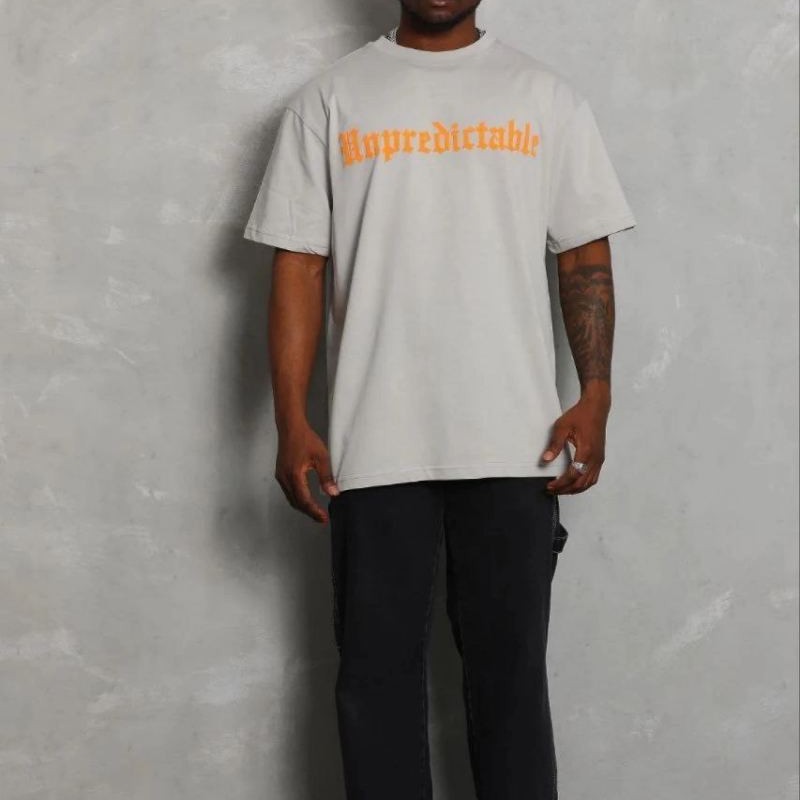 Erkek Baskılı T-Shirt Kısa Kol Bisiklet Yaka Regular Fit Tişört - Gri