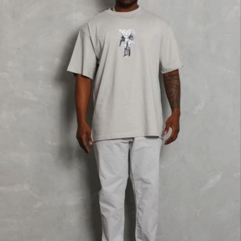 Erkek Baskılı T-Shirt Kısa Kol Bisiklet Yaka Regular Fit Tişört - Gri