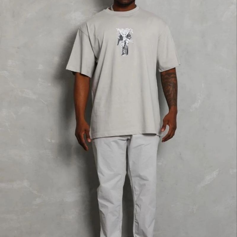 Erkek Baskılı T-Shirt Kısa Kol Bisiklet Yaka Regular Fit Tişört - Gri