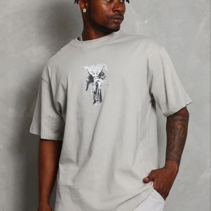 Erkek Baskılı T-Shirt Kısa Kol Bisiklet Yaka Regular Fit Tişört - Gri
