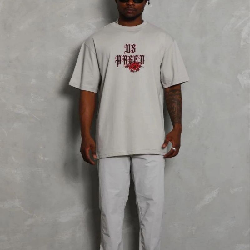 Erkek Baskılı T-Shirt Kısa Kol Bisiklet Yaka Regular Fit Tişört - Gri