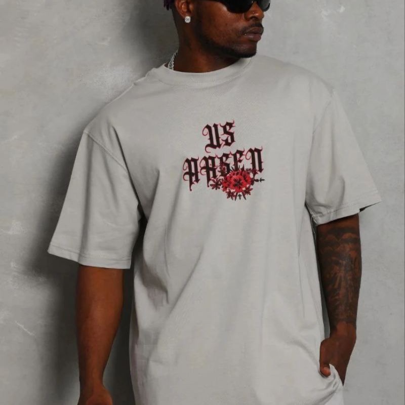 Erkek Baskılı T-Shirt Kısa Kol Bisiklet Yaka Regular Fit Tişört - Gri