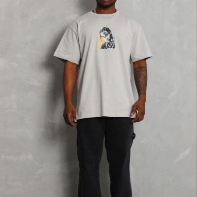 Erkek Baskılı T-Shirt Kısa Kol Bisiklet Yaka Regular Fit Tişört - Gri