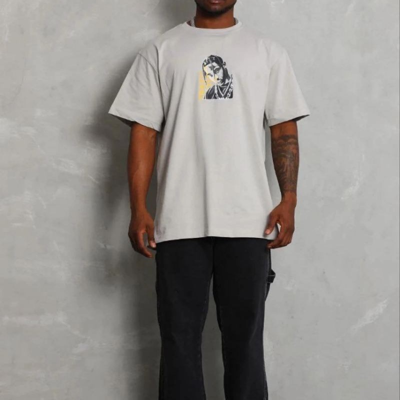Erkek Baskılı T-Shirt Kısa Kol Bisiklet Yaka Regular Fit Tişört - Gri