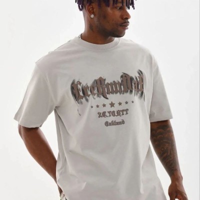 Erkek Baskılı T-Shirt Kısa Kol Bisiklet Yaka Regular Fit Tişört - Gri