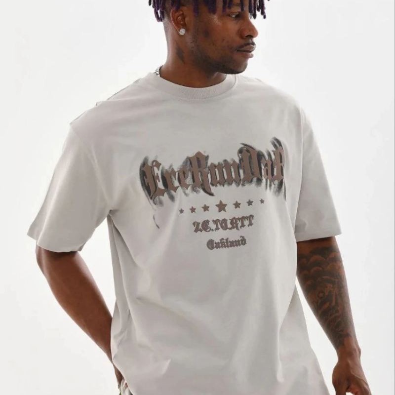 Erkek Baskılı T-Shirt Kısa Kol Bisiklet Yaka Regular Fit Tişört - Gri