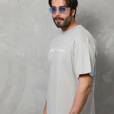 Erkek Baskılı T-Shirt Kısa Kol Bisiklet Yaka Regular Fit Tişört - Gri