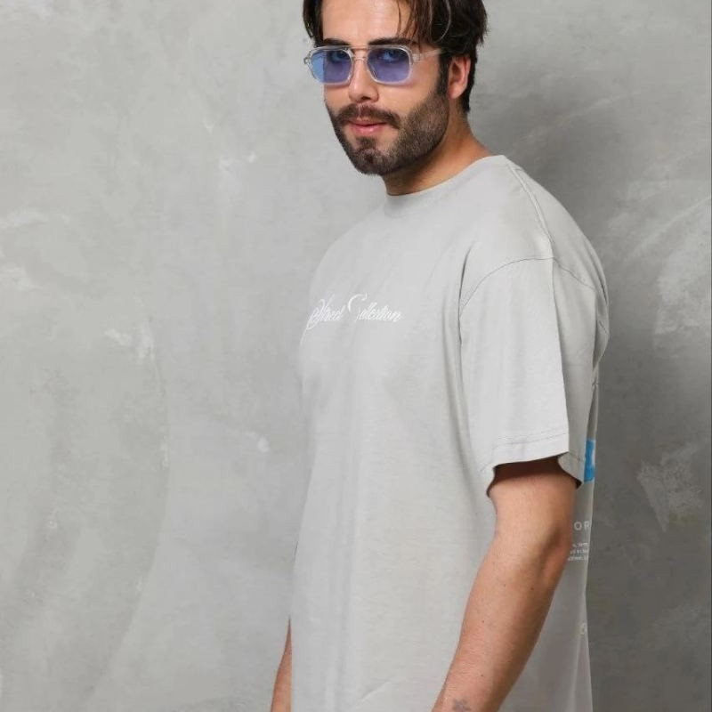 Erkek Baskılı T-Shirt Kısa Kol Bisiklet Yaka Regular Fit Tişört - Gri