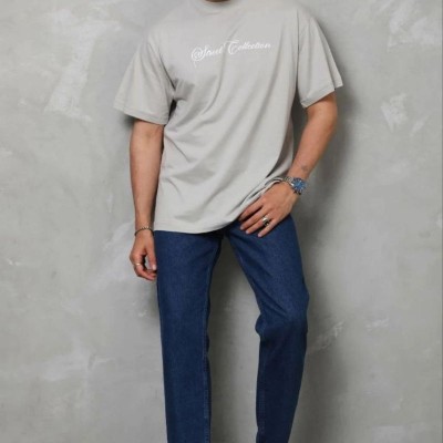 Erkek Baskılı T-Shirt Kısa Kol Bisiklet Yaka Regular Fit Tişört - Gri